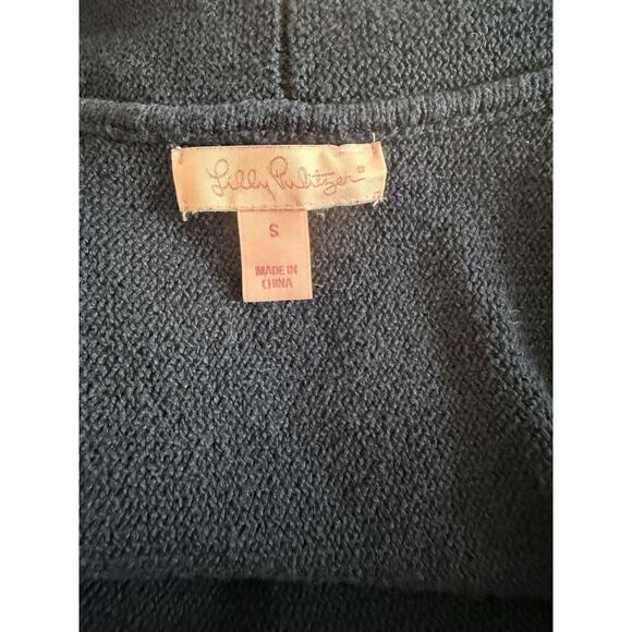 Lilly Pulitzer Cardigan Sz Small Navy Blue Shawl Collar Long Open Front Casual - Picture 9 of 12